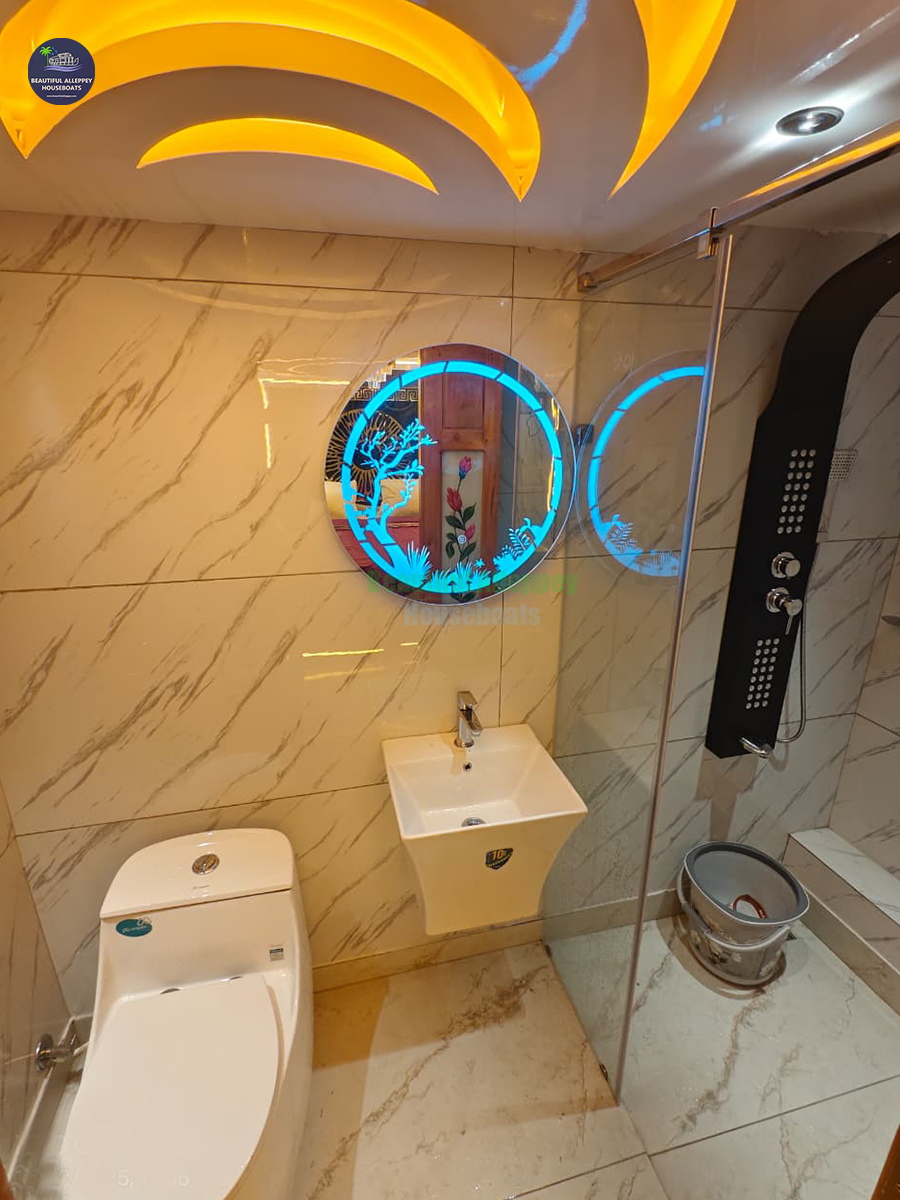 bathroom in a 1 bedroom premium houseboat in alleppey kerala